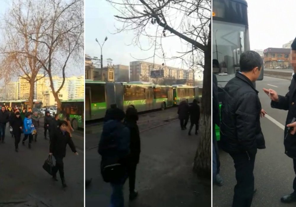 Алматыда автобус жүргізушілері 